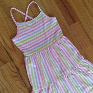 Children PlaceGirls Medium White Striped Dress Criss-cross Straps Rainbow Pastel